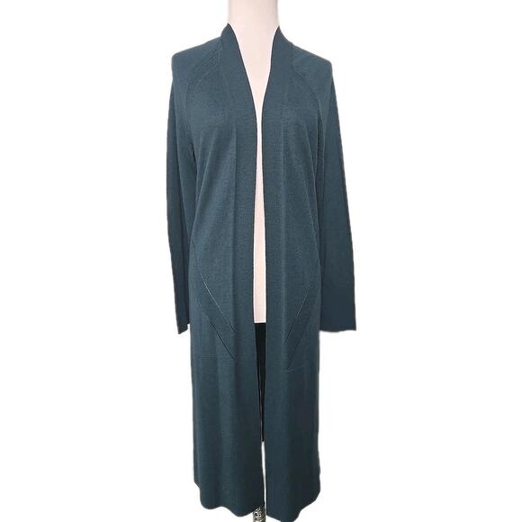 Talbots Large Green Long Duster Cardigan Sweater 100% Merino Wool NWT - Picture 1 of 5